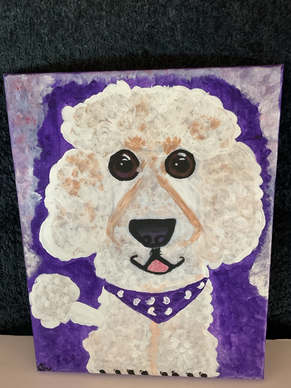 Purple Poodle Dog Acrylic painting  Canvas - Decorative Pet Art.